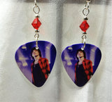Asking Alexandria Danny Worsnop Guitar Pick Earrings with Red Swarovski Crystals