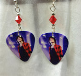 Asking Alexandria Danny Worsnop Guitar Pick Earrings with Red Swarovski Crystals