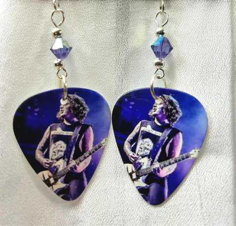 Asking Alexandria Ben Bruce Guitar Pick Earrings with Purple Swarovski Crystals