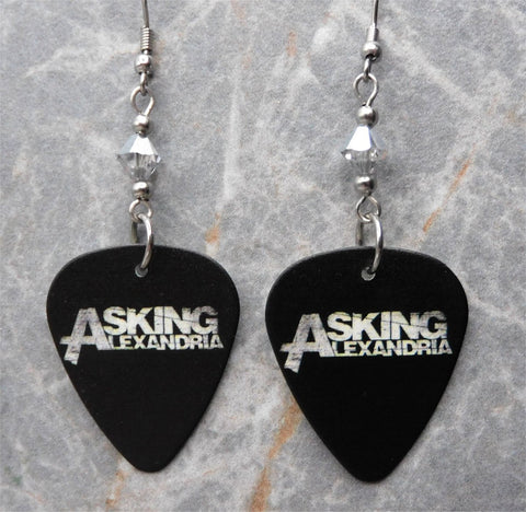 Asking Alexandria Guitar Pick Earrings with Metallic Silver Swarovski Crystals