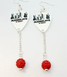 Audioslave Be Yourself Guitar Pick Earrings with Red Pave Bead Dangles