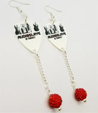 Audioslave Be Yourself Guitar Pick Earrings with Red Pave Bead Dangles