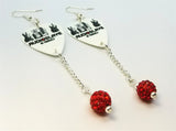 Audioslave Be Yourself Guitar Pick Earrings with Red Pave Bead Dangles