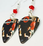Audioslave Group Picture Guitar Pick Earrings with Red Swarovski Crystals
