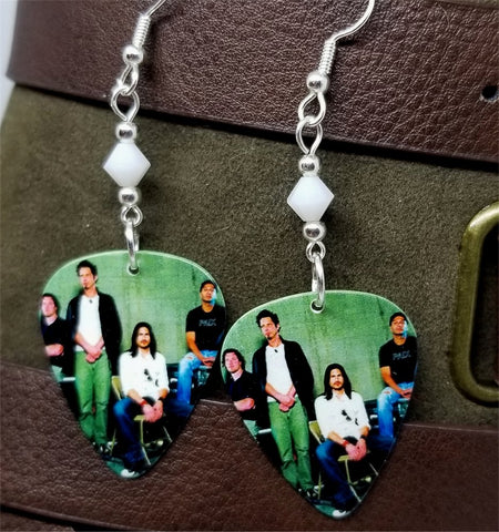 Audioslave Group Picture Guitar Pick Earrings with White Swarovski Crystals