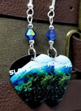 Audioslave Revelations Guitar Pick Earrings with Capri Blue AB Swarovski Crystal