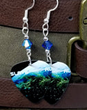 Audioslave Revelations Guitar Pick Earrings with Capri Blue AB Swarovski Crystal
