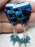 Audioslave Doesn't Remind Me Guitar Pick Earrings with Indicolite Blue Swarovski Crystal Dangles