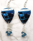 Audioslave Doesn't Remind Me Guitar Pick Earrings with Indicolite Blue Swarovski Crystal Dangles