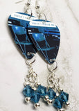 Audioslave Doesn't Remind Me Guitar Pick Earrings with Indicolite Blue Swarovski Crystal Dangles