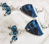 Audioslave Doesn't Remind Me Guitar Pick Earrings with Indicolite Blue Swarovski Crystal Dangles