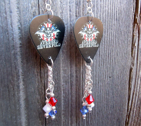 Avenged Sevenfold Love It or Die Guitar Pick Earrings with Swarovski Crystal Dangles
