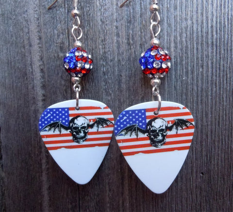 Avenged Sevenfold Critical Acclaim Guitar Pick Earrings with American Flag Pave Beads