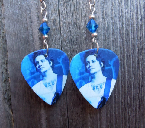 Avenged Sevenfold Synyster Gates Guitar Pick Earrings with Capri Blue Swarovski Crystals