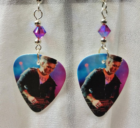 Avenged Sevenfold Synyster Gates Guitar Pick Earrings with Fuchsia ABx2 Swarovski Crystals
