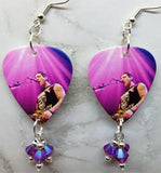 Avenged Sevenfold Guitar Pick Earrings with Fuchsia ABx2 Swarovski Crystal Dangles