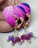 Avenged Sevenfold Guitar Pick Earrings with Fuchsia ABx2 Swarovski Crystal Dangles