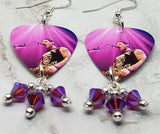 Avenged Sevenfold Guitar Pick Earrings with Fuchsia ABx2 Swarovski Crystal Dangles