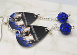 Avenged Sevenfold Group Picture Guitar Pick Earrings with Blue Pave Bead Dangles