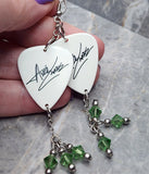 Avril Lavigne Guitar Pick Earrings with Green Swarovski Crystal Dangles