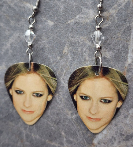 Avril Lavigne Guitar Pick Earrings with Clear Swarovski Crystals
