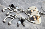 Avril Lavigne Guitar Pick Earrings with Note Charms and Swarovski Crystal Dangles