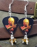 BB King Guitar Pick Earrings with Copper Swarovski Crystal Dangles