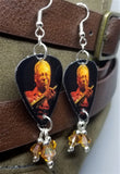 BB King Guitar Pick Earrings with Copper Swarovski Crystal Dangles