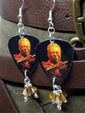 BB King Guitar Pick Earrings with Copper Swarovski Crystal Dangles