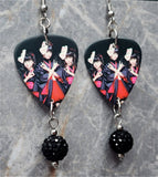Baby Metal Megitsune Guitar Pick Earrings with Black Pave Bead Dangles