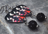 Baby Metal Megitsune Guitar Pick Earrings with Black Pave Bead Dangles