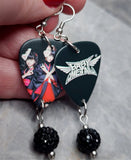 Baby Metal Megitsune Guitar Pick Earrings with Black Pave Bead Dangles