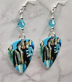 The Beach Boys Group Photo Guitar Pick Earrings with Aqua Blue Swarovski Crystals