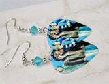 The Beach Boys Group Photo Guitar Pick Earrings with Aqua Blue Swarovski Crystals