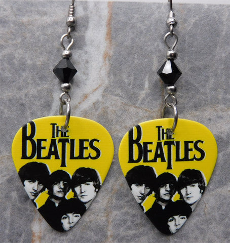 The Beatles Guitar Pick Earrings with Black Swarovski Crystals