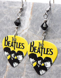 The Beatles Guitar Pick Earrings with Black Swarovski Crystals