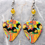 The Beatles Yellow Submarine Artwork Guitar Pick Earrings with Yellow Swarovski Crystals