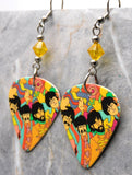 The Beatles Yellow Submarine Artwork Guitar Pick Earrings with Yellow Swarovski Crystals