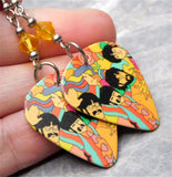 The Beatles Yellow Submarine Artwork Guitar Pick Earrings with Yellow Swarovski Crystals