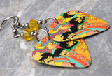 The Beatles Yellow Submarine Artwork Guitar Pick Earrings with Yellow Swarovski Crystals