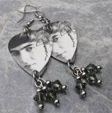 The Beatles George Harrison Guitar Pick Earrings with Gray Swarovski Crystal Dangles