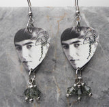 The Beatles George Harrison Guitar Pick Earrings with Gray Swarovski Crystal Dangles