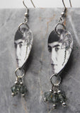 The Beatles George Harrison Guitar Pick Earrings with Gray Swarovski Crystal Dangles