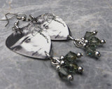 The Beatles George Harrison Guitar Pick Earrings with Gray Swarovski Crystal Dangles