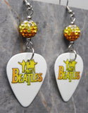 The Beatles Guitar Pick Earrings with Orange to Yellow to White Ombre Pave Beads