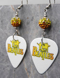 The Beatles Guitar Pick Earrings with Orange to Yellow to White Ombre Pave Beads