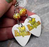 The Beatles Guitar Pick Earrings with Orange to Yellow to White Ombre Pave Beads