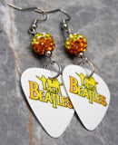 The Beatles Guitar Pick Earrings with Orange to Yellow to White Ombre Pave Beads