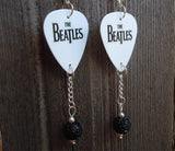 The Beatles White Guitar Pick Earrings with Black Pave Bead Dangles