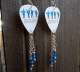 The Beatles Help Album Cover Guitar Pick Earrings with Capri Blue Swarovski Crystal Dangles
